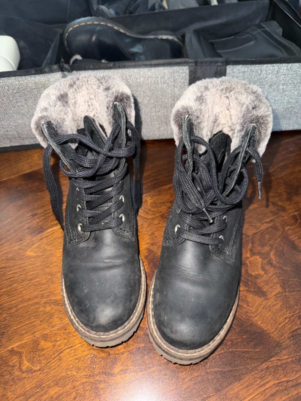 Pajar Black Lace-Up Boots with Fur Collar